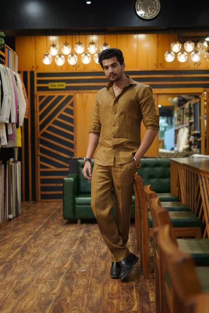 Tobacco Brown Pure Linen Cord Set