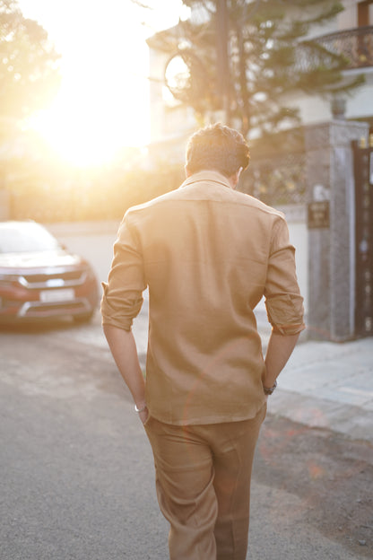 Tobacco Brown Pure Linen Cord Set