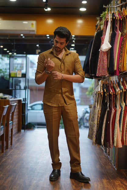 Tobacco Brown Pure Linen Cord Set