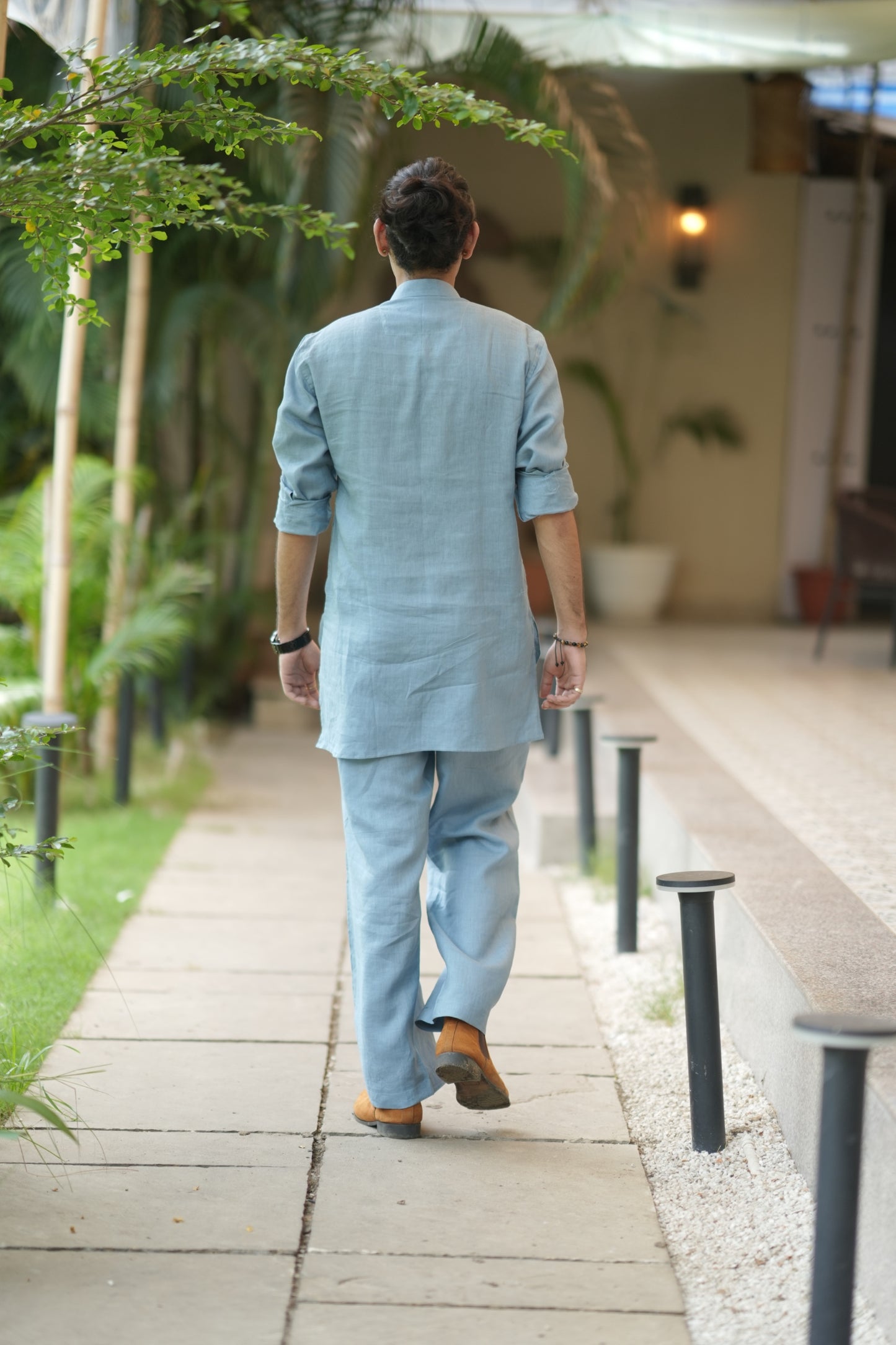 Denim Blue Kurta Pyjama Pocket Set