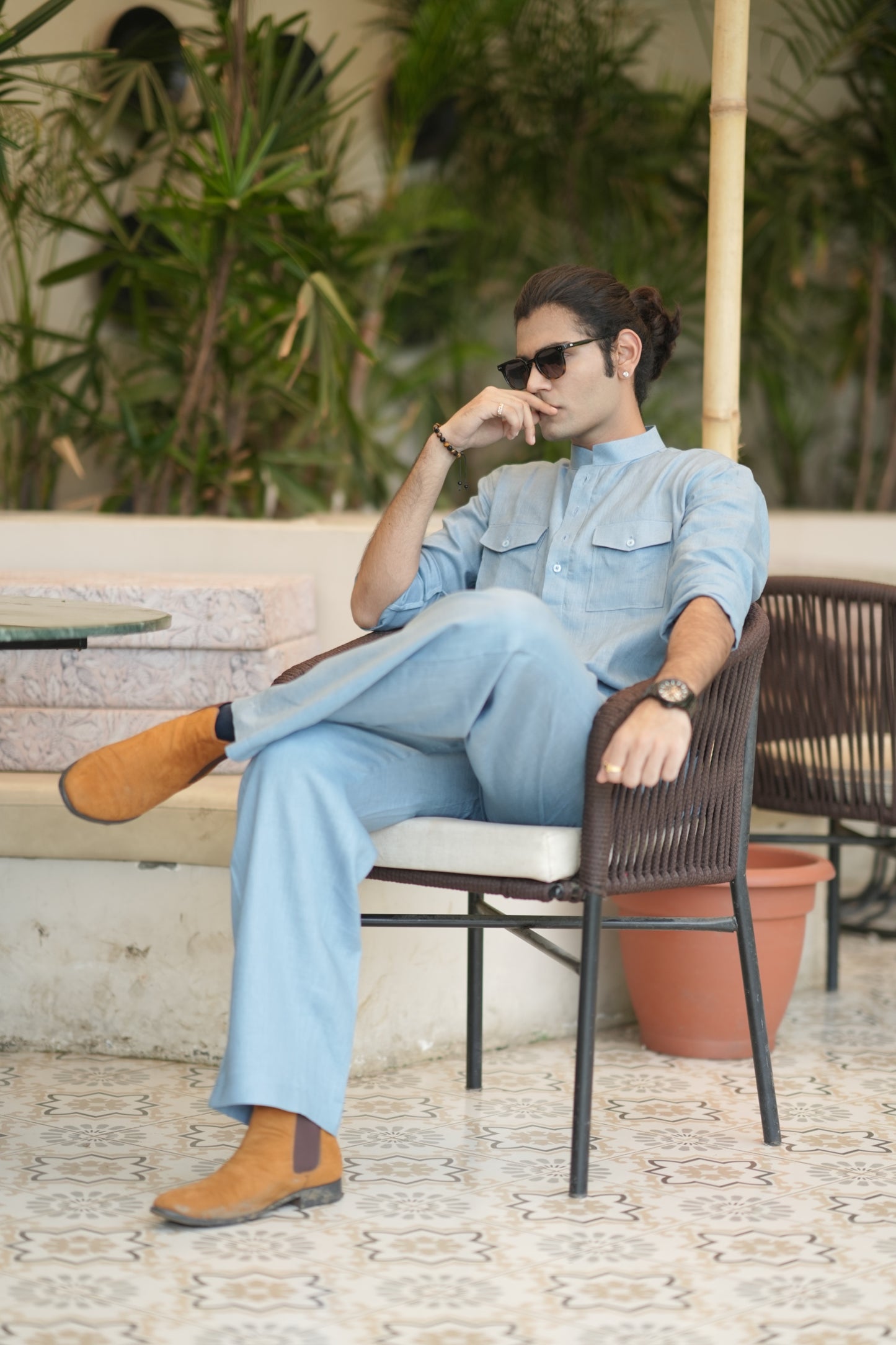 Denim Blue Kurta Pyjama Pocket Set