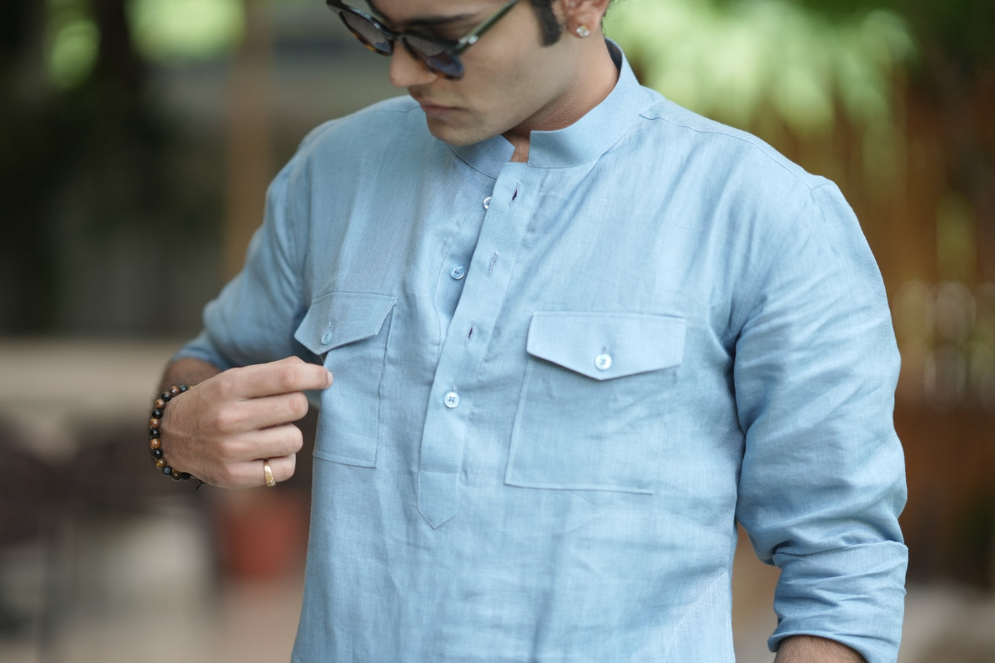 Denim Blue Kurta Pyjama Pocket Set