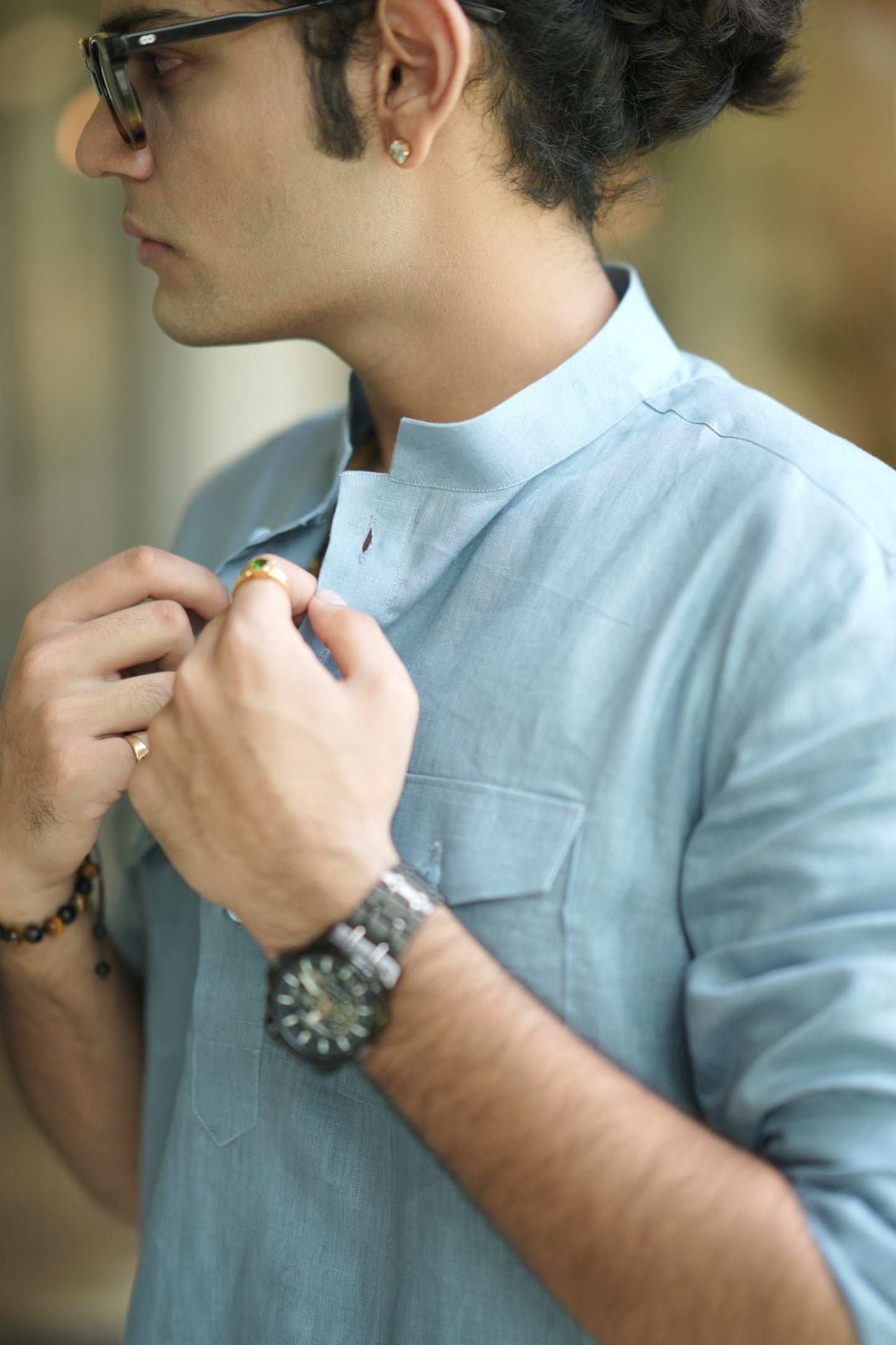 Denim Blue Kurta Pyjama Pocket Set