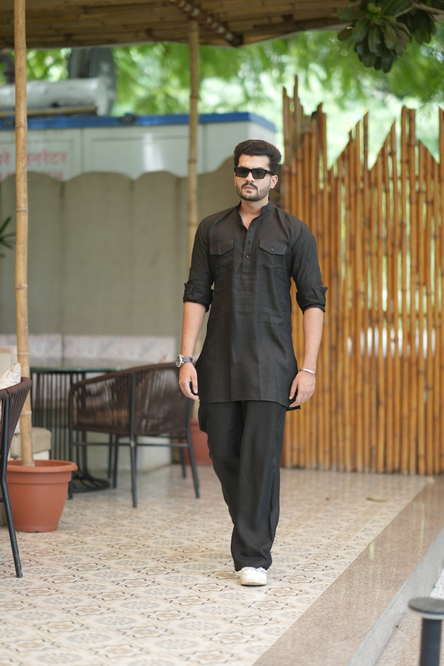 Classic Black Kurta Pyjama Pocket Set