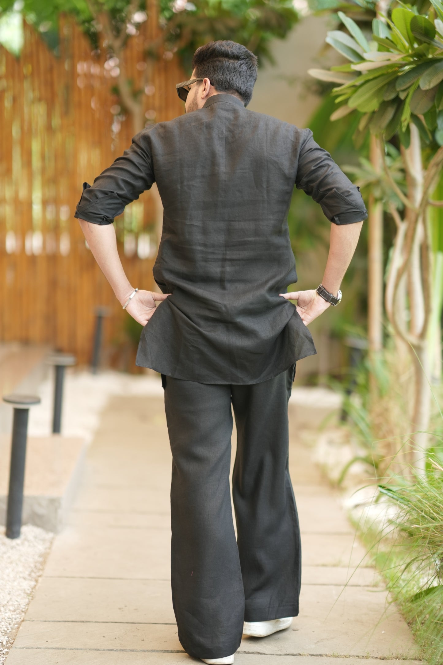 Classic Black Kurta Pyjama Pocket Set