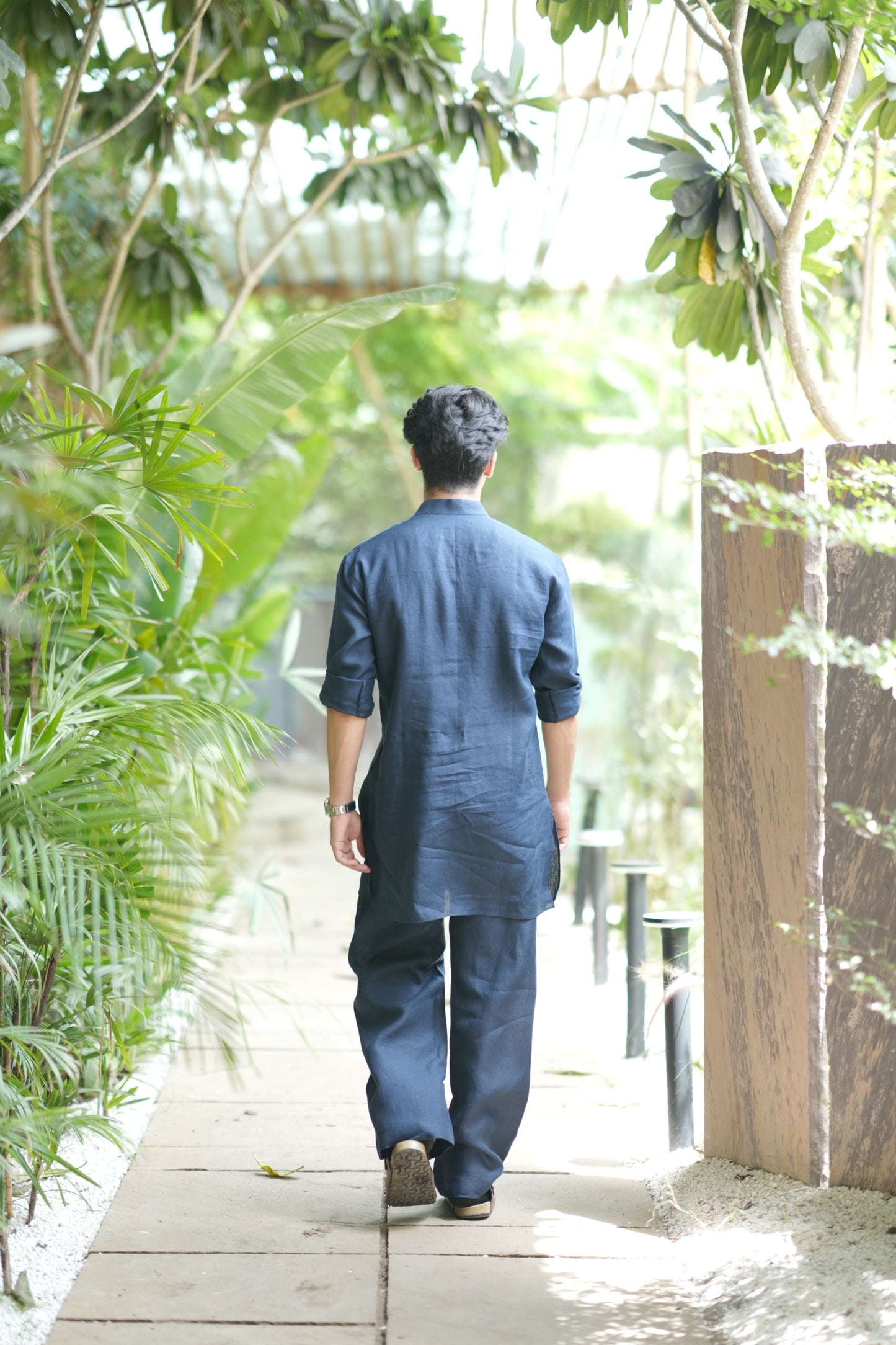 Navy Blue Kurta Pyjama Pocket Set