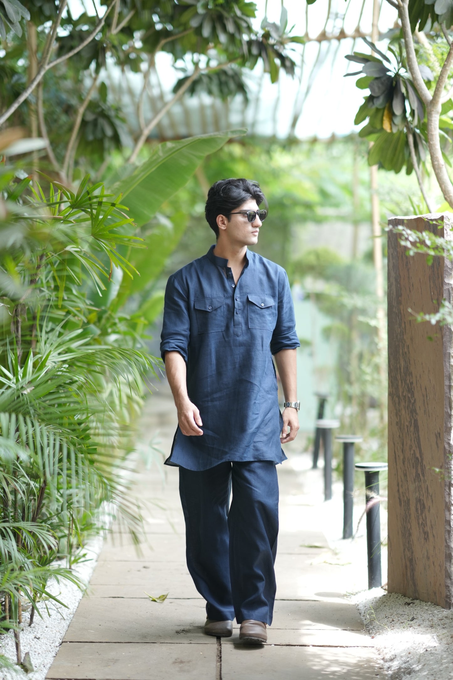 Navy Blue Kurta Pyjama Pocket Set