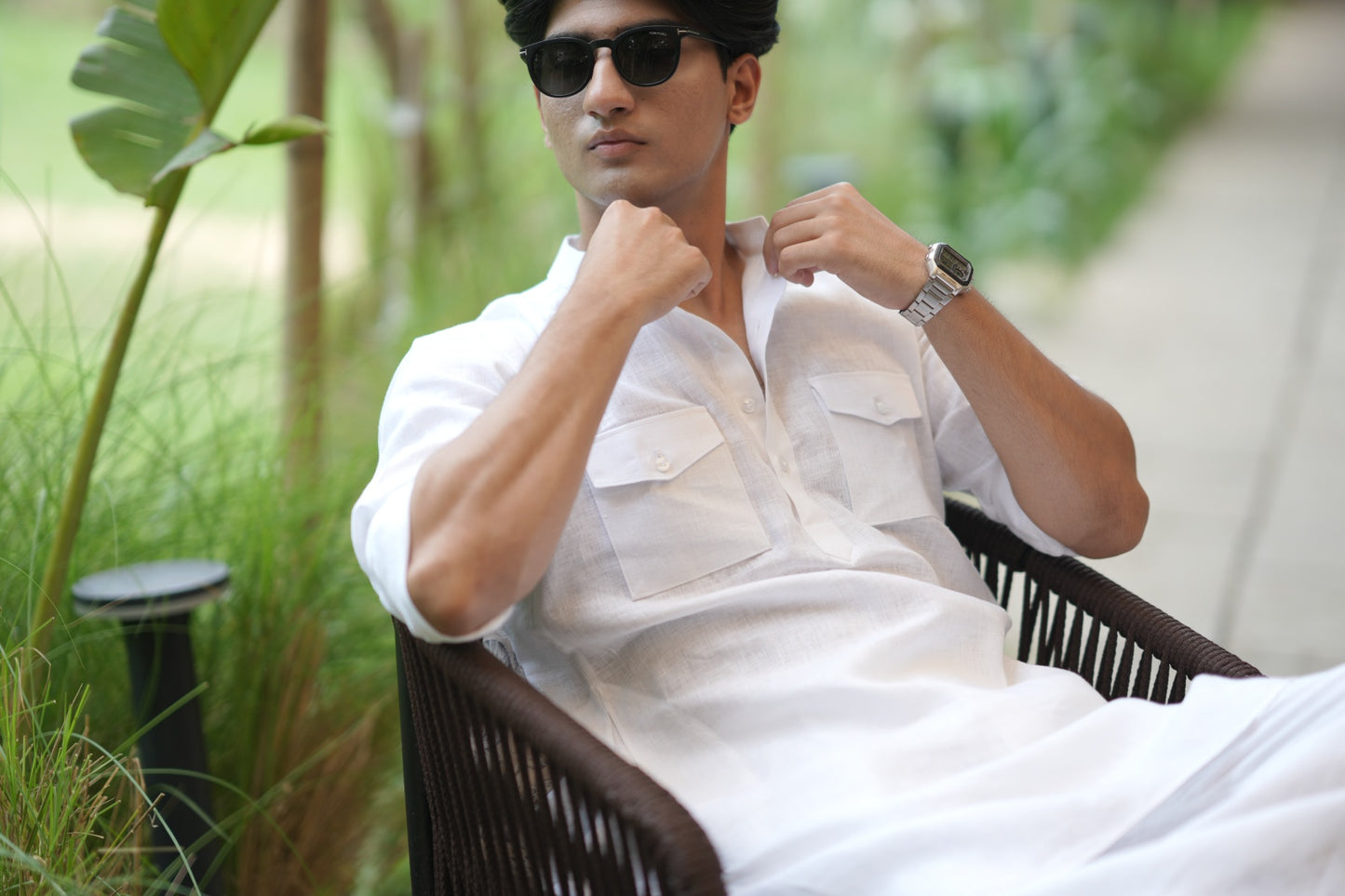 Pure White Kurta Pyjama Pocket Set