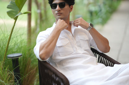 Pure White Kurta Pyjama Pocket Set