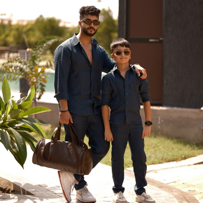 Teal Blue - Father-Son Linen Co-ord Set Combo