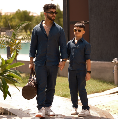 Teal Blue - Father-Son Linen Co-ord Set Combo