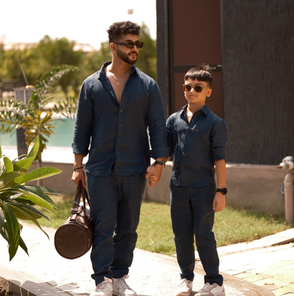 Teal Blue - Father-Son Linen Co-ord Set Combo