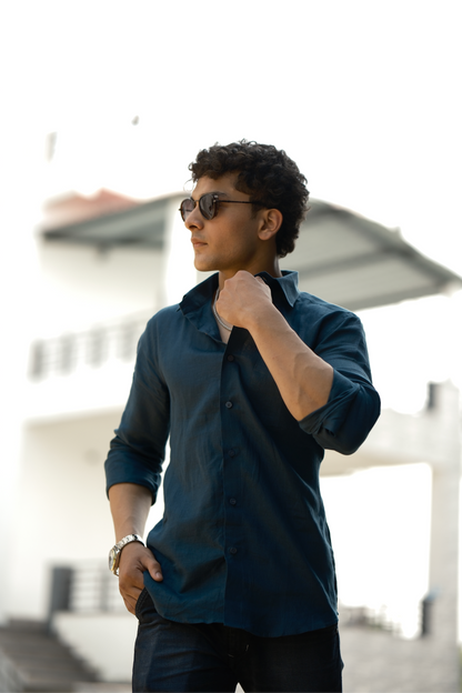 Linen Shirt – Teal Blue