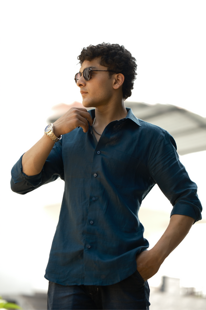 Linen Shirt – Teal Blue