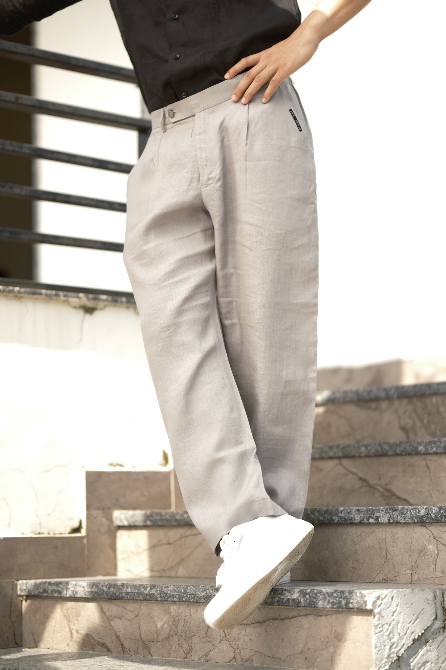 Grey - Pure Linen Loose Pants