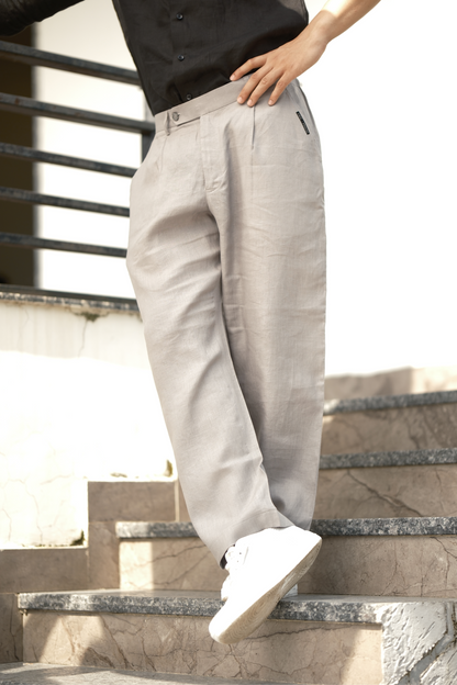 Grey - Pure Linen Loose Pants