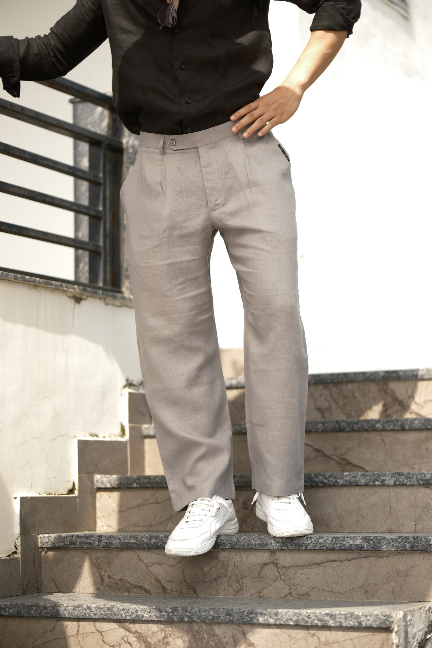 Grey - Pure Linen Loose Pants