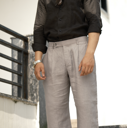 Grey - Pure Linen Loose Pants