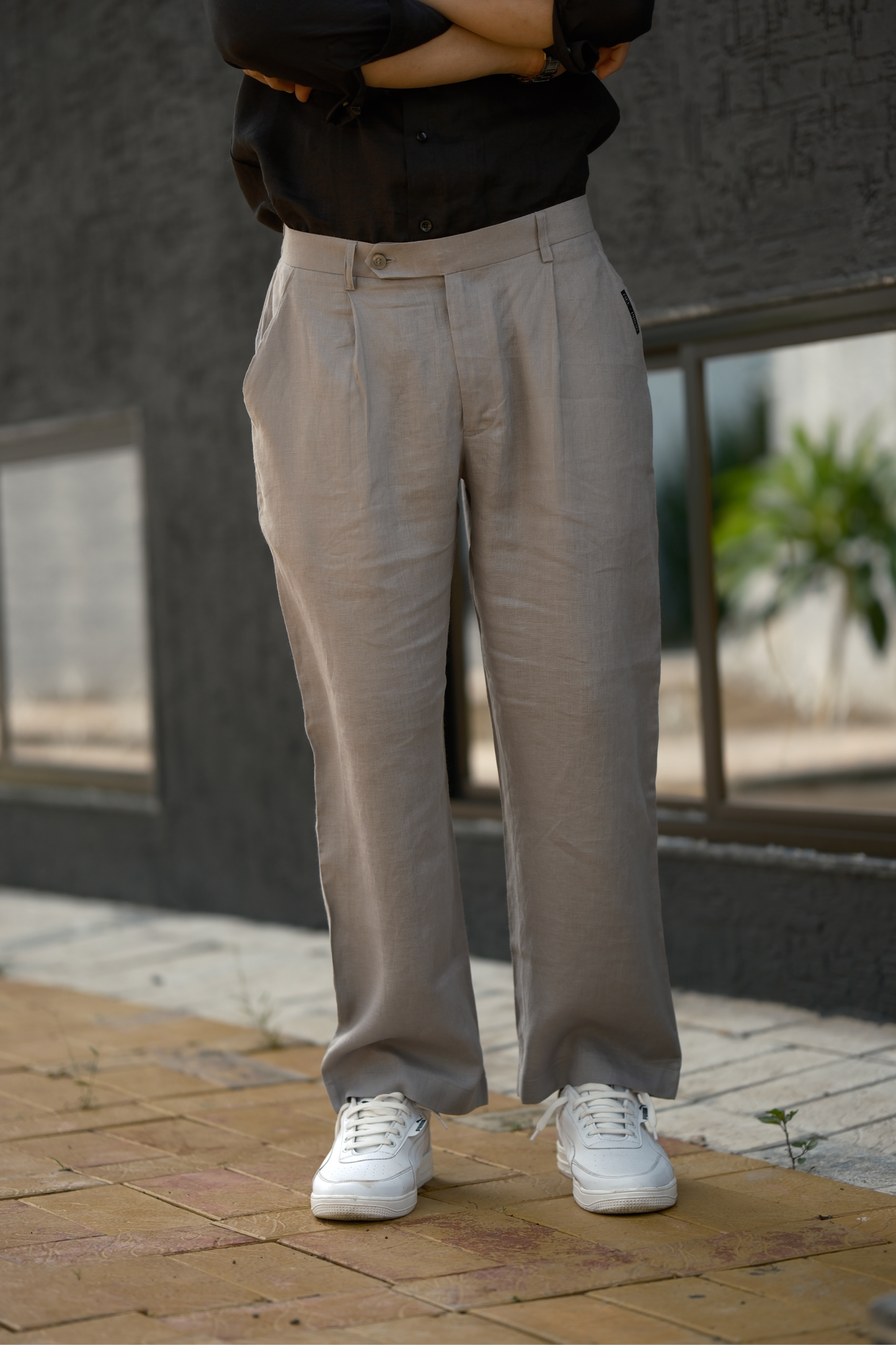 Grey - Pure Linen Loose Pants