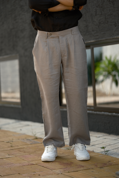 Grey - Pure Linen Loose Pants