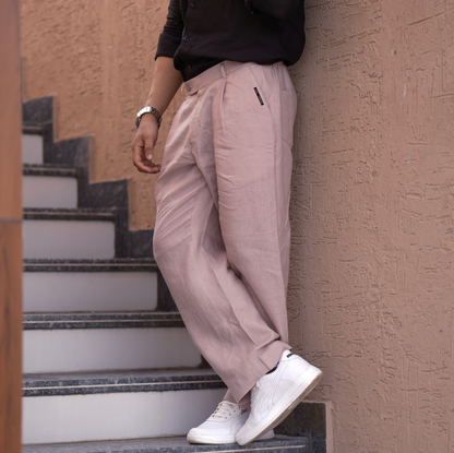 Dusty Pink - Pure Linen Loose Pants