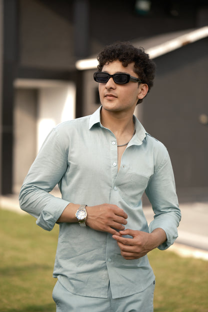 Cotton Linen Shirt - Dusty Blue