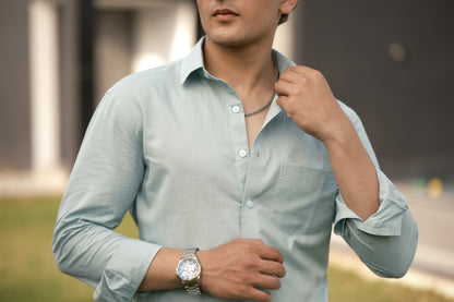 Cotton Linen Shirt - Dusty Blue