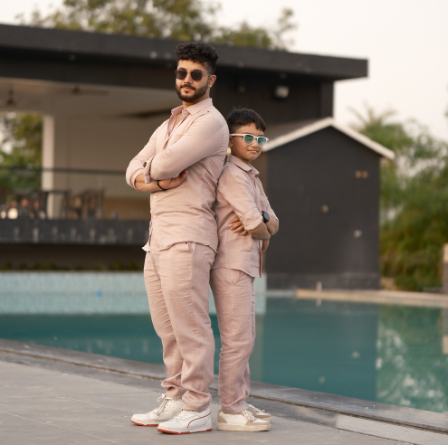 Dusty Pink - Father-Son Linen Co-ord Set Combo