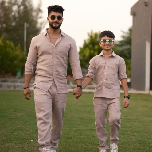 Dusty Pink - Father-Son Linen Co-ord Set Combo