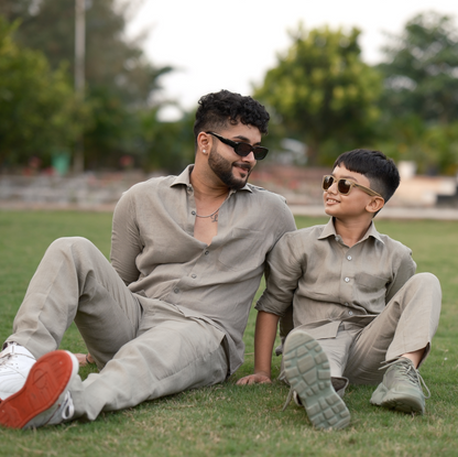 Olive Green - Father-Son Linen Co-ord Set Combo