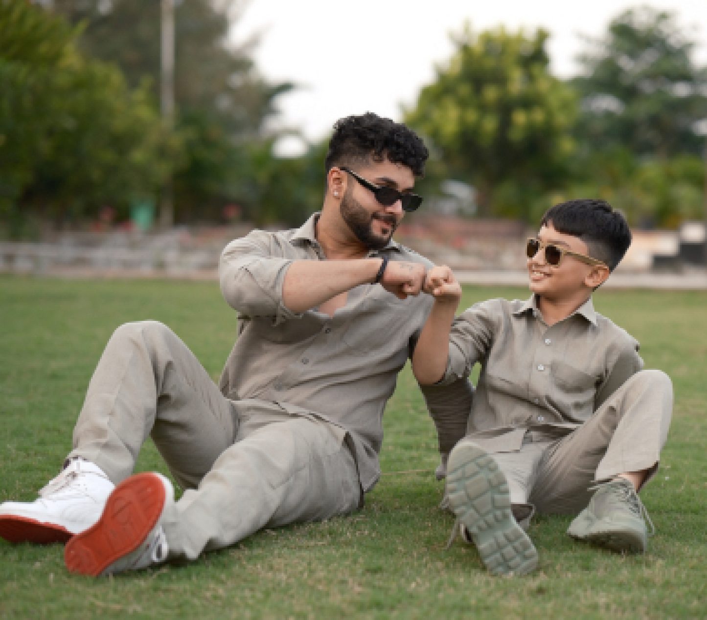 Olive Green - Father-Son Linen Co-ord Set Combo