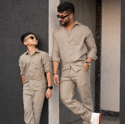 Olive Green - Father-Son Linen Co-ord Set Combo