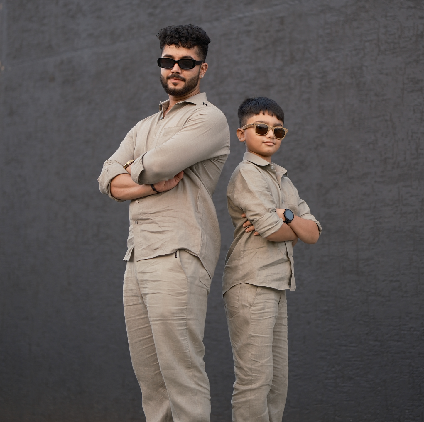 Olive Green - Father-Son Linen Co-ord Set Combo