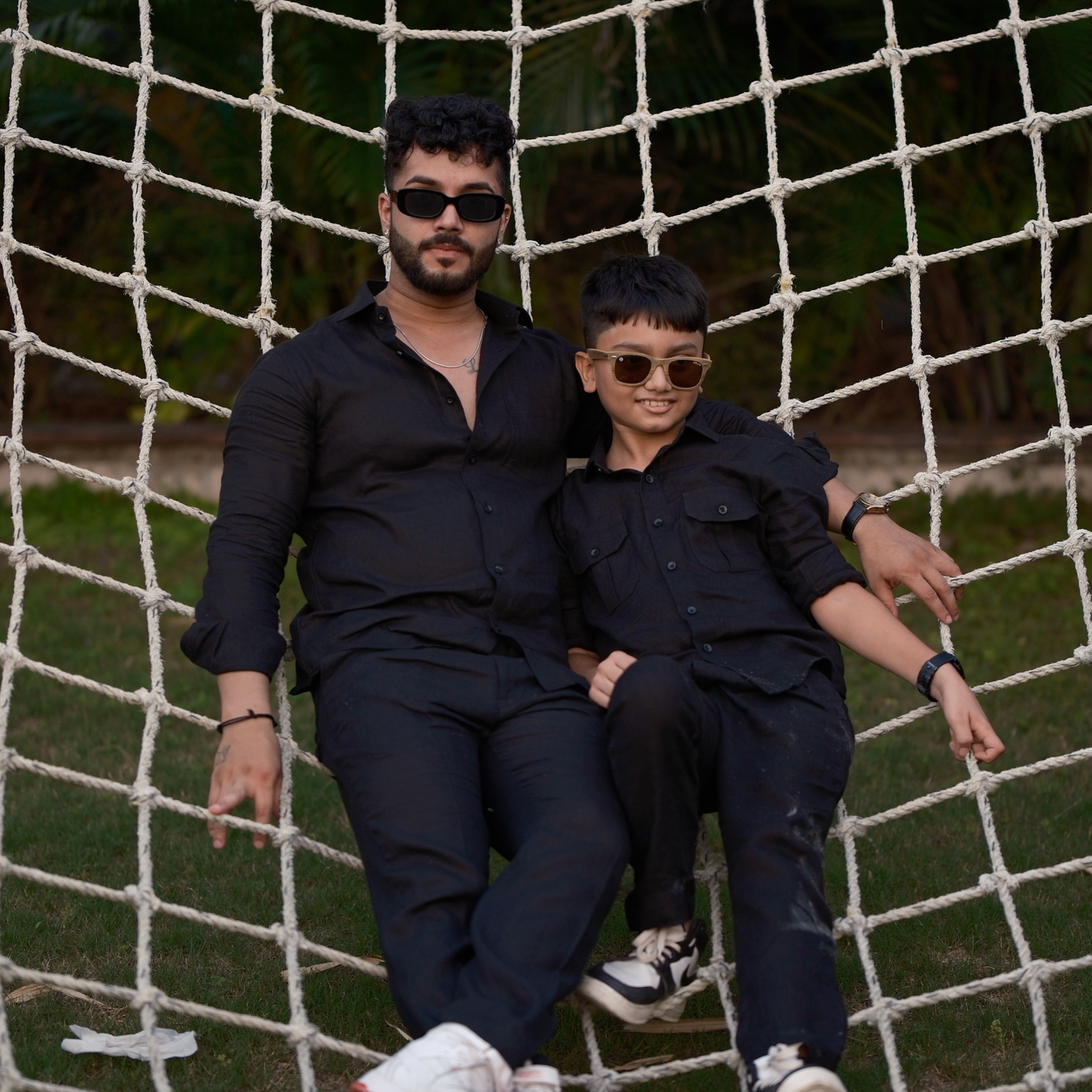 Black - Father-Son Linen Co-ord Set Combo