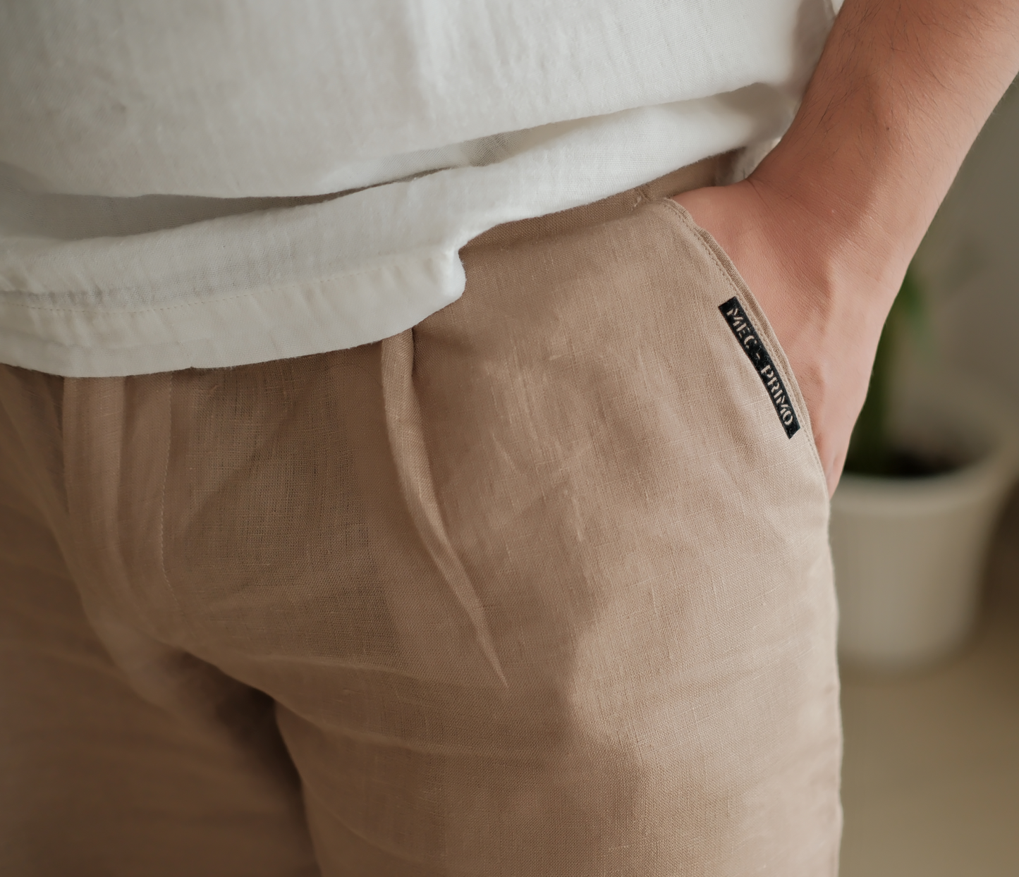 Beige Brown - Pure Linen Loose Pants