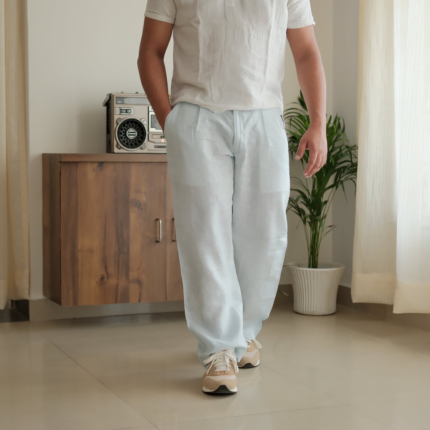 Sky Blue - Pure Linen Loose Pants