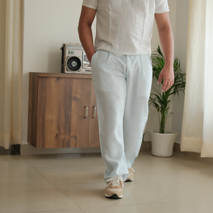 Sky Blue - Pure Linen Loose Pants