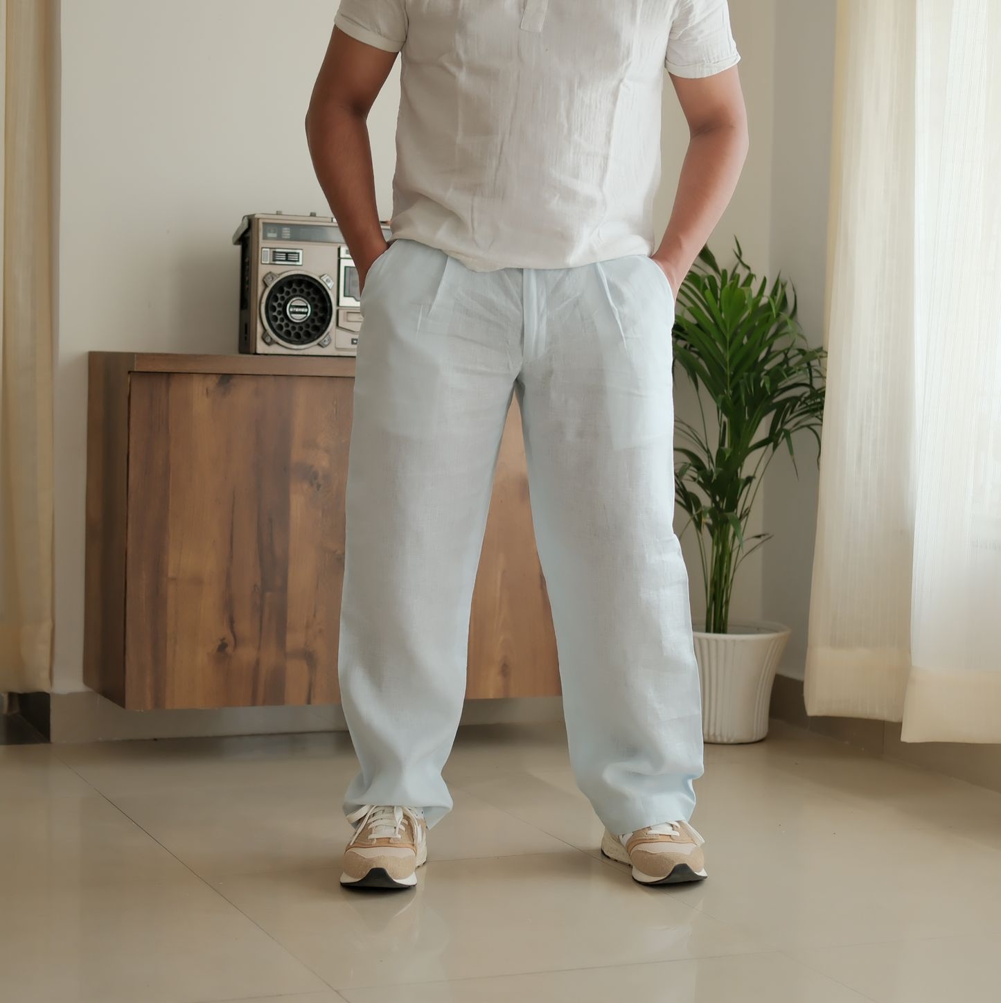 Sky Blue - Pure Linen Loose Pants