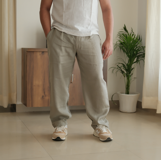 Olive Green - Pure Linen Loose Pants