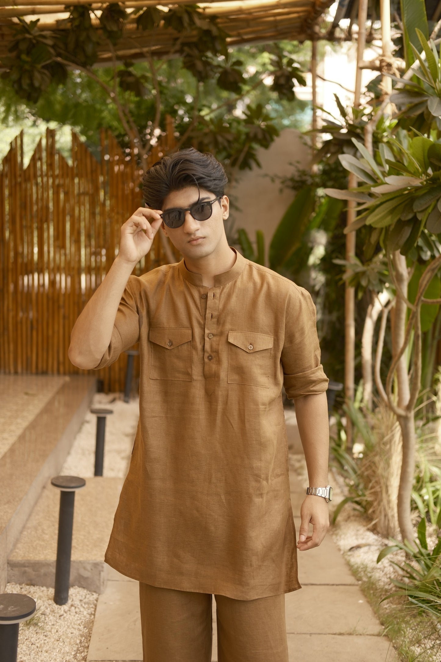 Tobacco Brown Kurta Pyjama Pocket Set