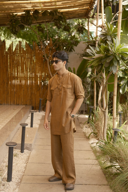 Tobacco Brown Kurta Pyjama Pocket Set