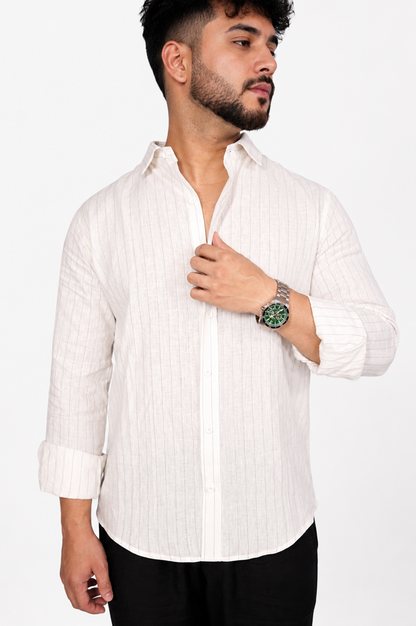 White Black Stripe Linen Shirt