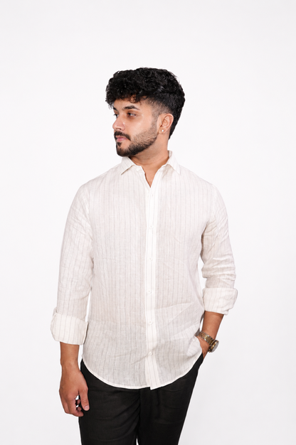 White Black Stripe Linen Shirt