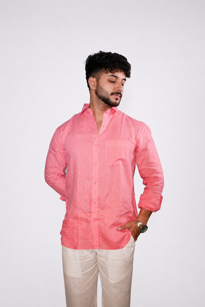 Pinkish Peach Stripe Linen Shirt