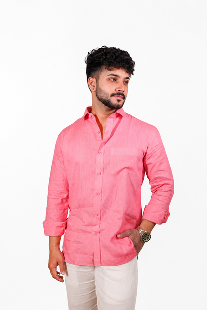 Pinkish Peach Stripe Linen Shirt