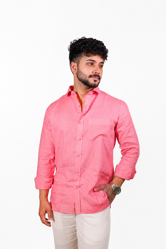 Pinkish Peach Stripe Linen Shirt