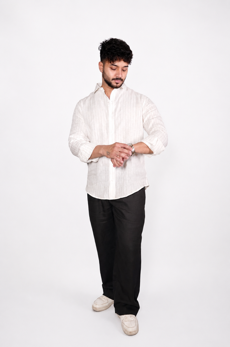 White Black Stripe Linen Shirt