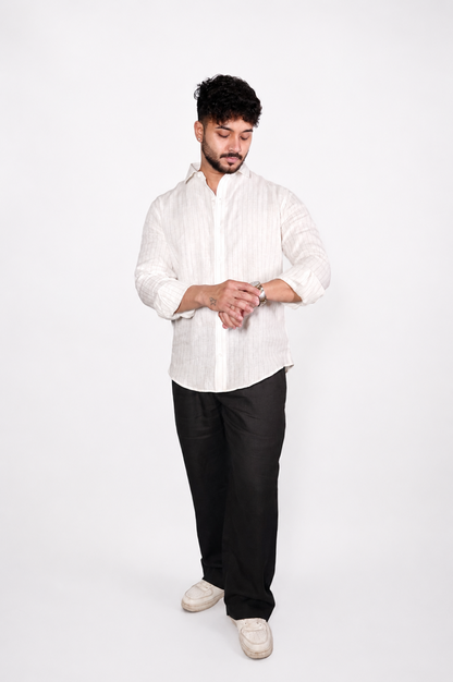 White Black Stripe Linen Shirt