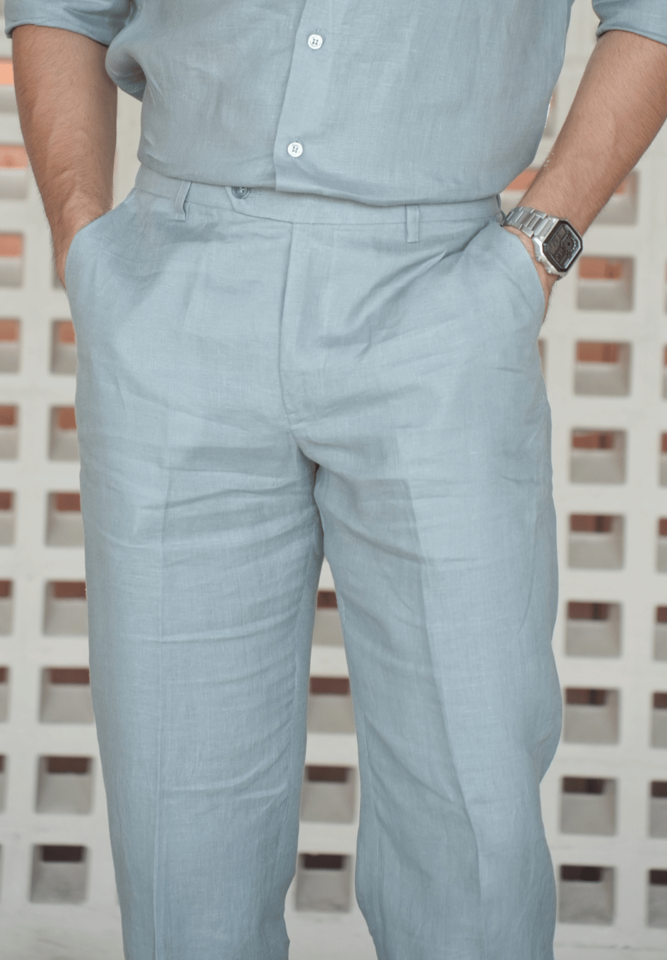 Greenish Grey Linen Trouser