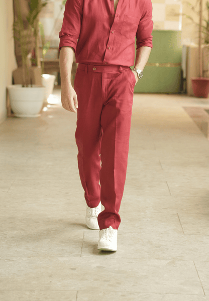 Matt Mehroon Linen Trouser